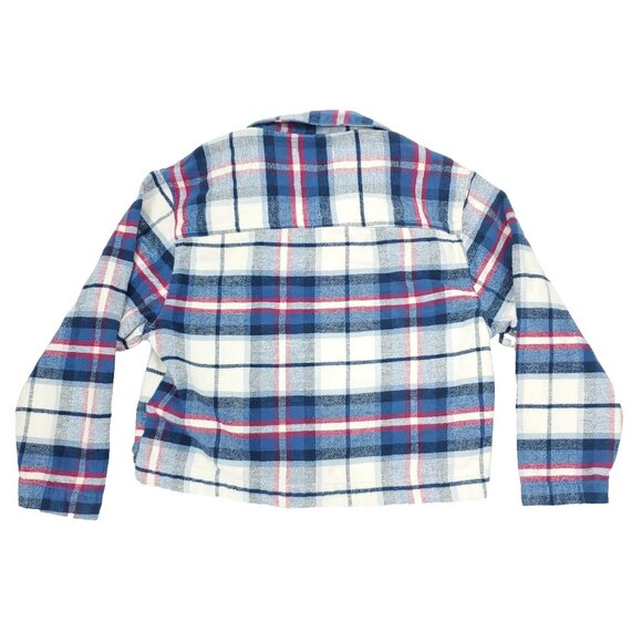 Free Assembly Button Shirt Girls Large 10-12 Blue White Flannel Shacket Plaid - Picture 9 of 10